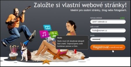 Registrace a vytvoření webu